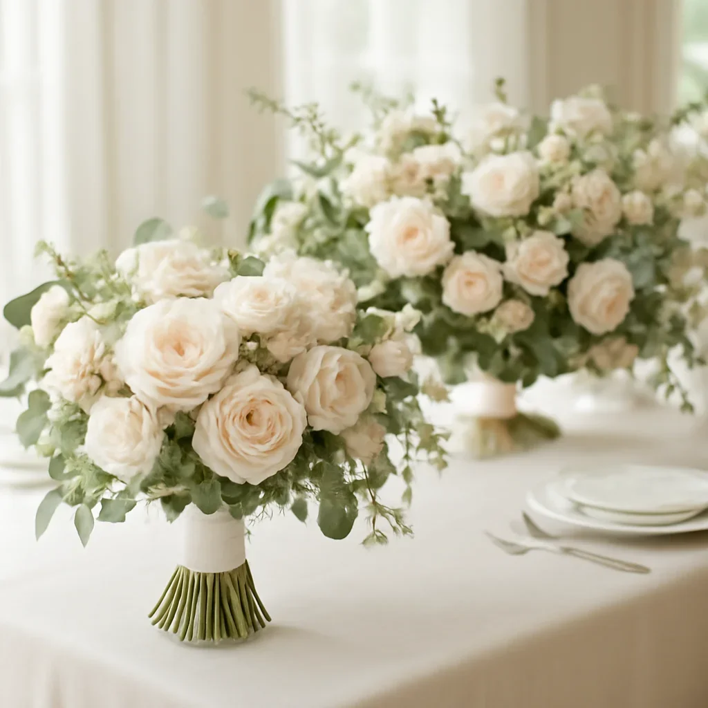 Wedding bouquet and reception florals ready for a Tampa celebration