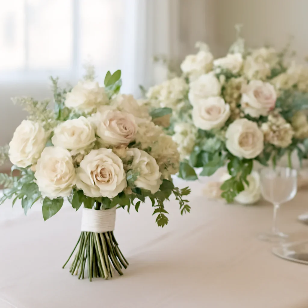 Wedding bouquet and reception florals ready for a Tampa celebration