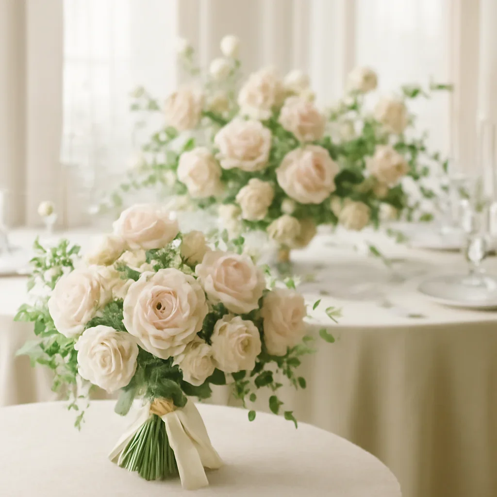 Wedding bouquet and reception florals ready for a Tampa celebration