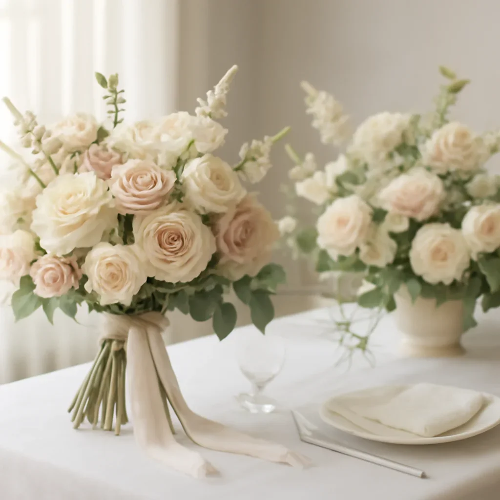 Wedding bouquet and reception florals ready for a Tampa celebration