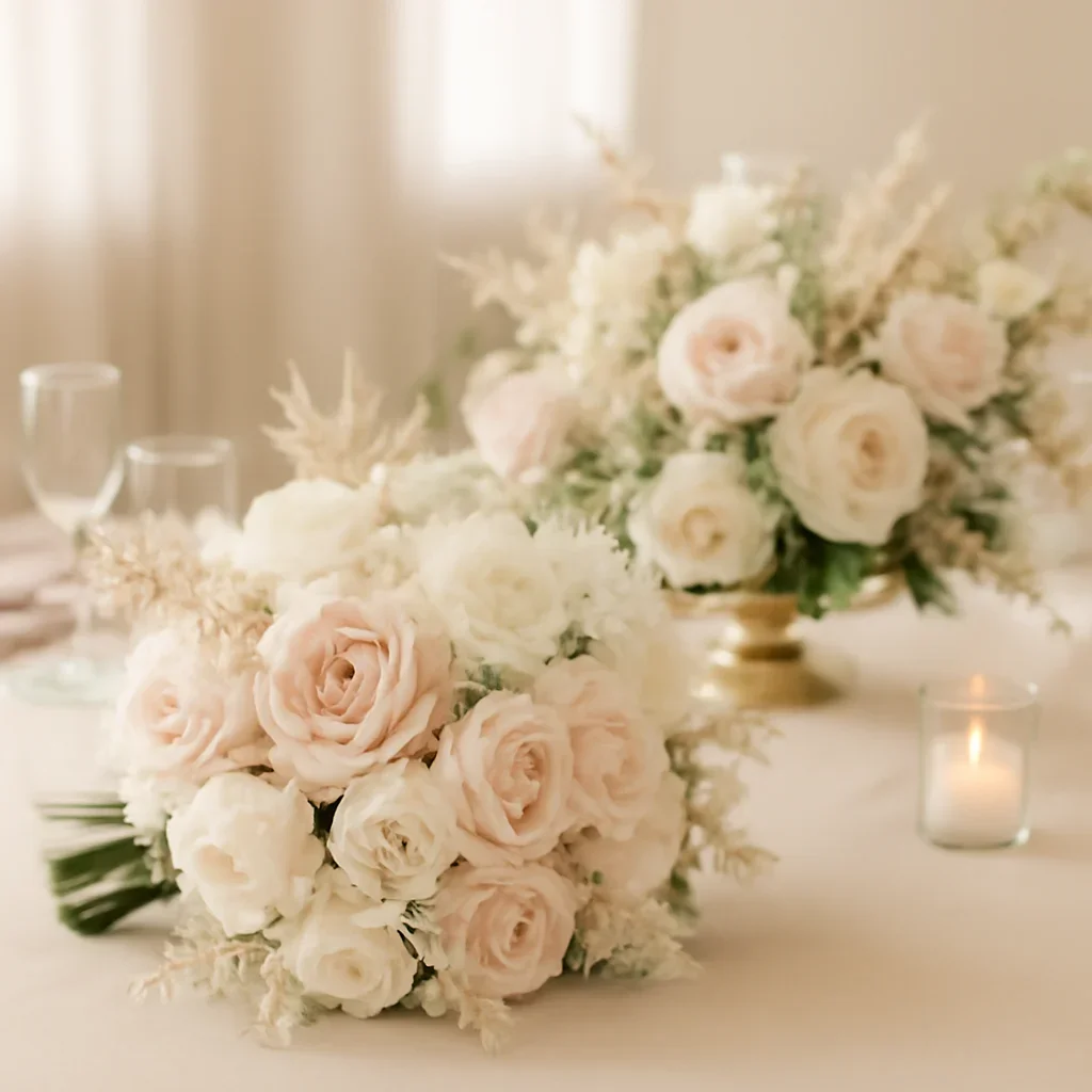 Wedding bouquet and reception florals ready for a Tampa celebration