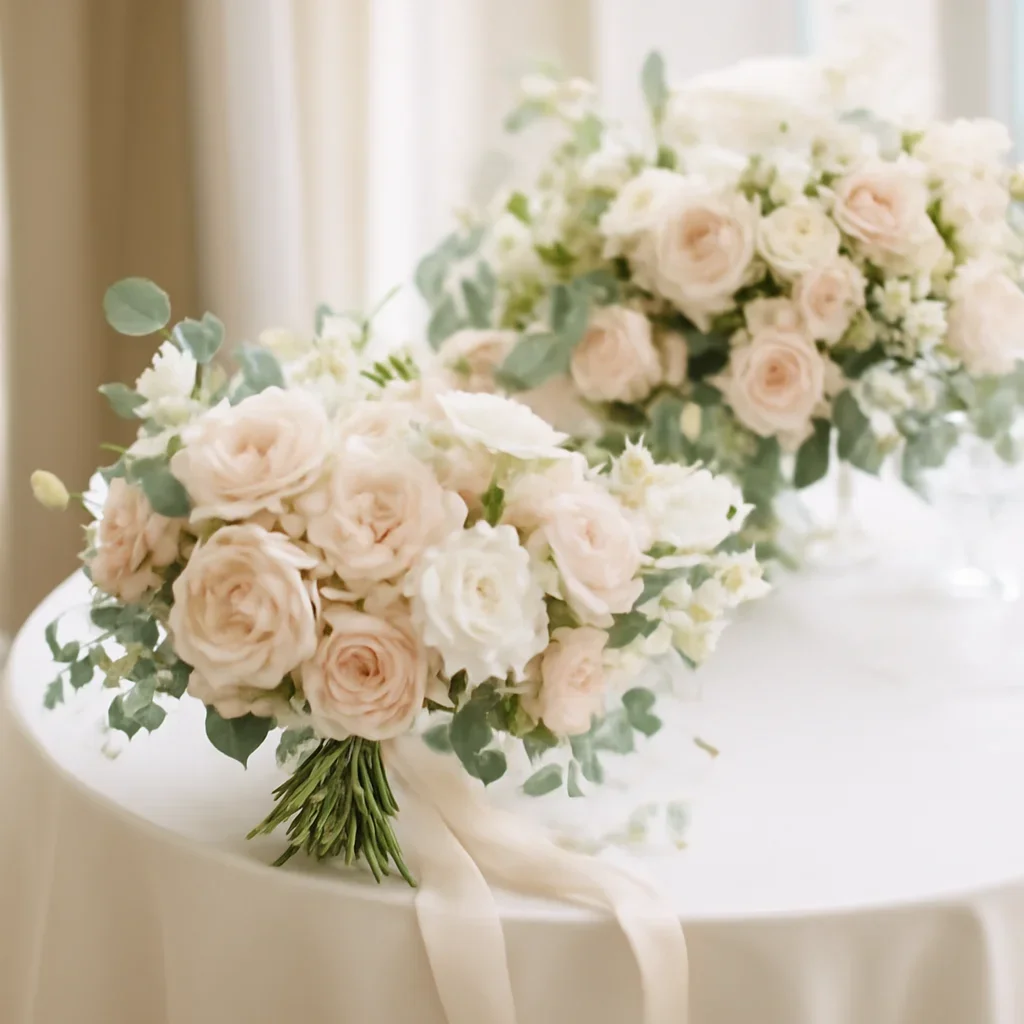 Wedding bouquet and reception florals ready for a Tampa celebration
