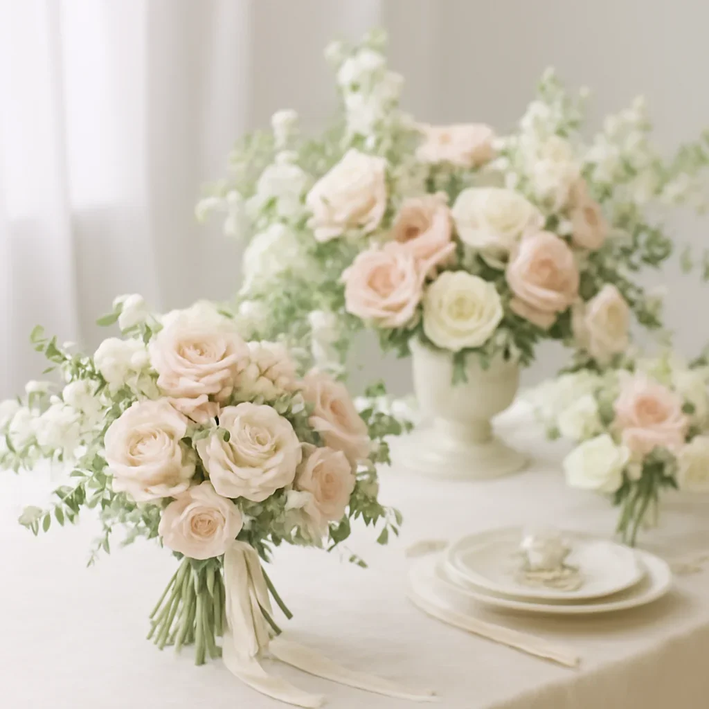 Wedding bouquet and reception florals ready for a Tampa celebration