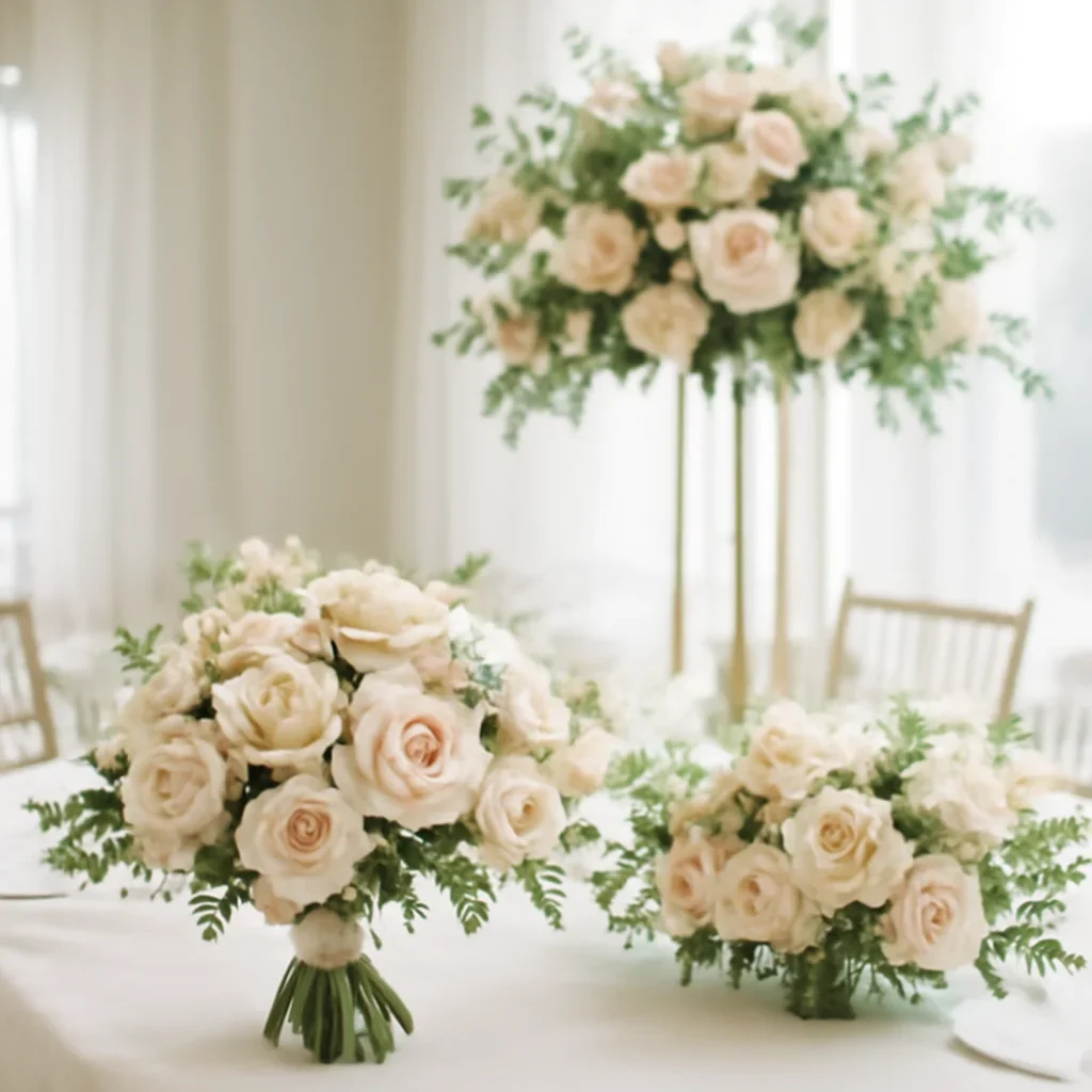 Wedding bouquet and reception florals ready for a Tampa celebration