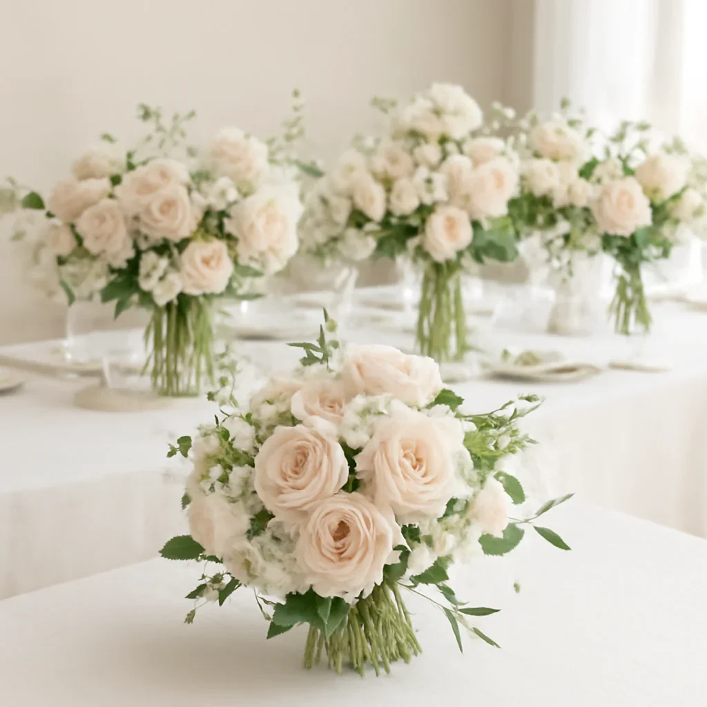 Wedding bouquet and reception florals ready for a Tampa celebration