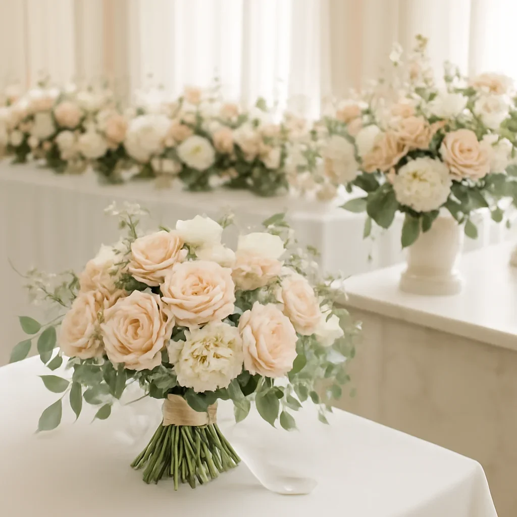 Wedding bouquet and reception florals ready for a Tampa celebration