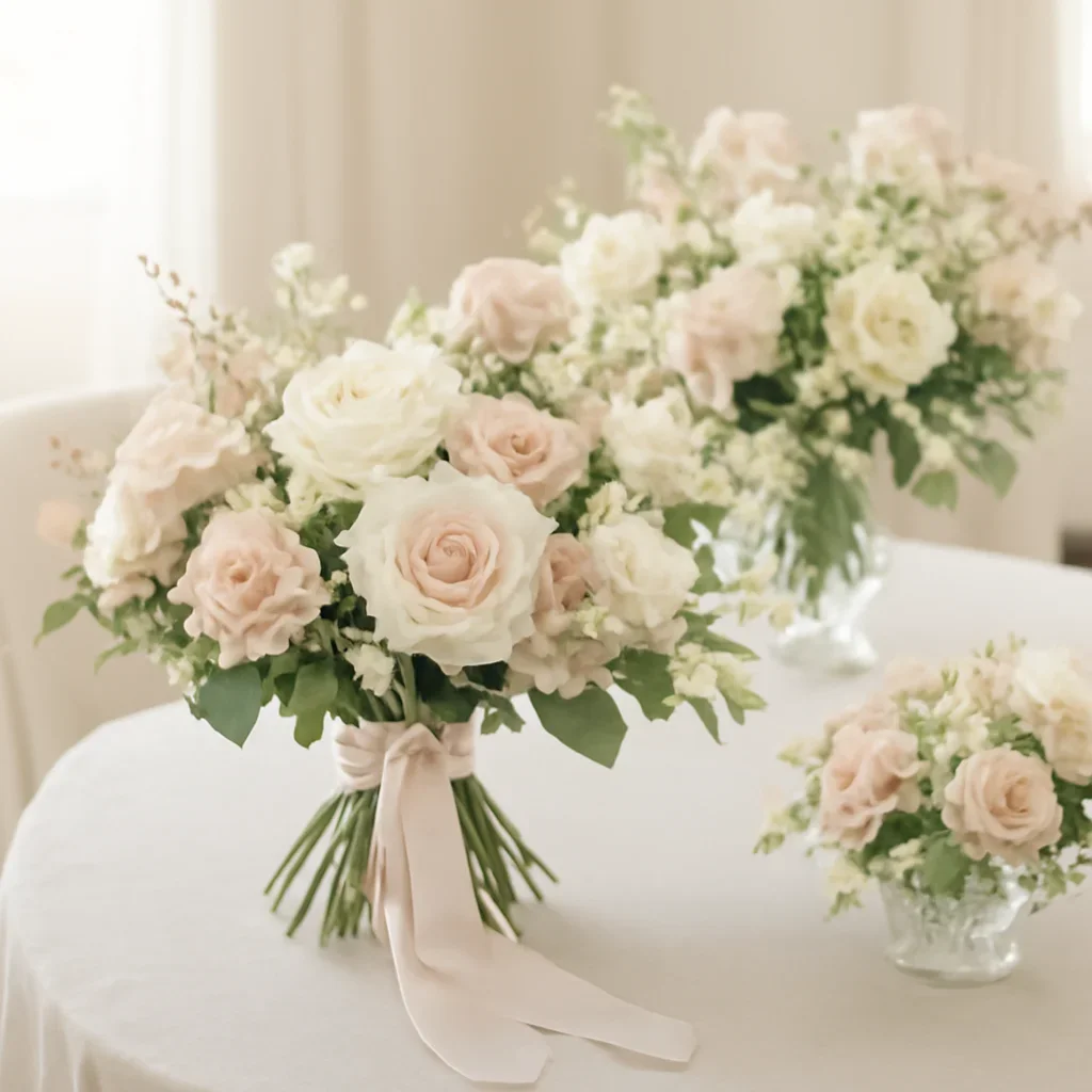 Wedding bouquet and reception florals ready for a Tampa celebration