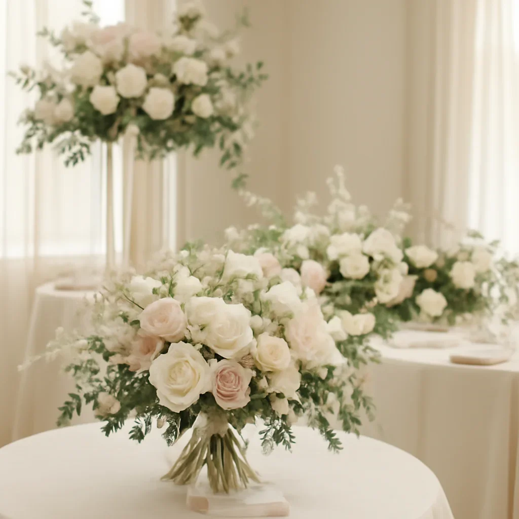 Wedding bouquet and reception florals ready for a Tampa celebration