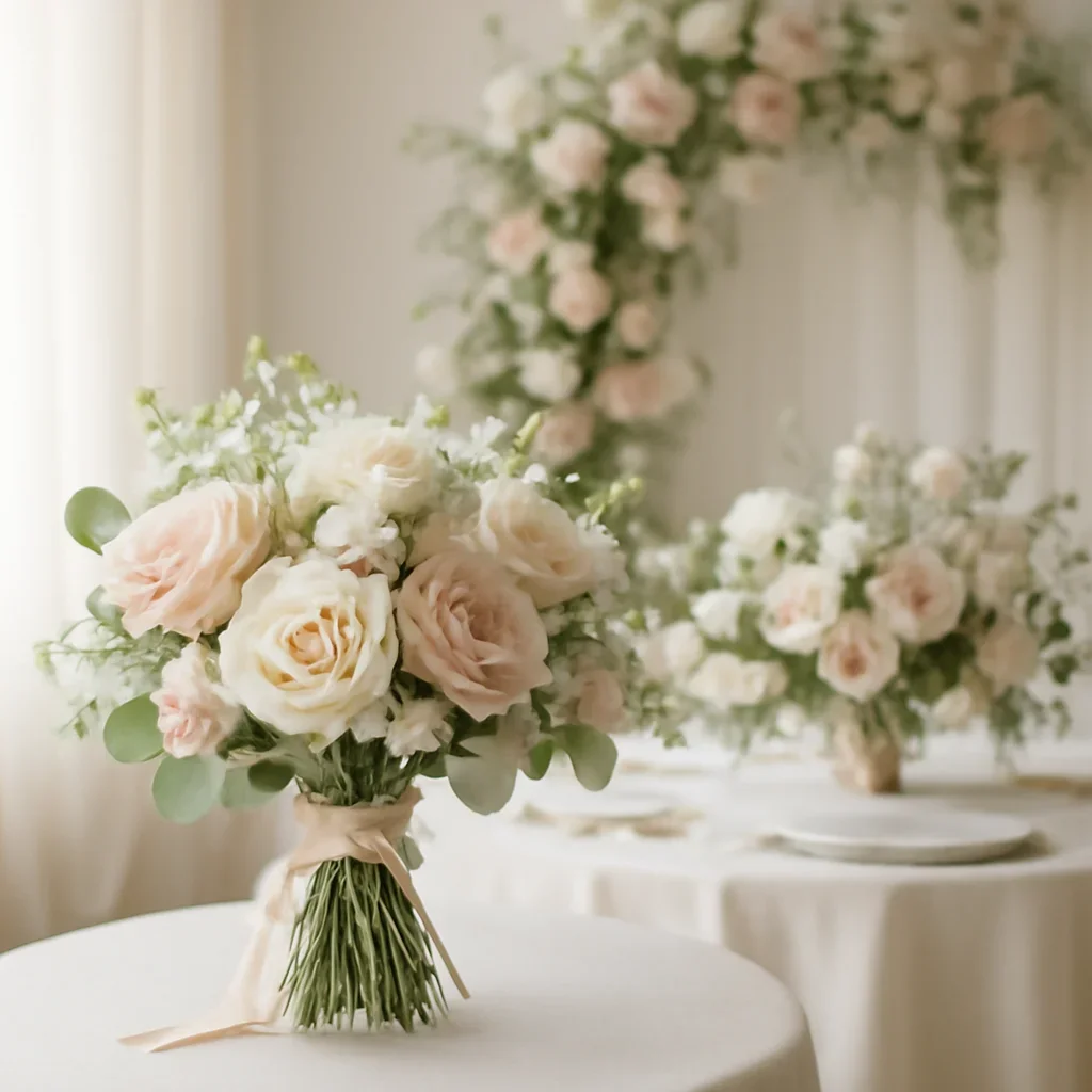 Wedding bouquet and reception florals ready for a Tampa celebration