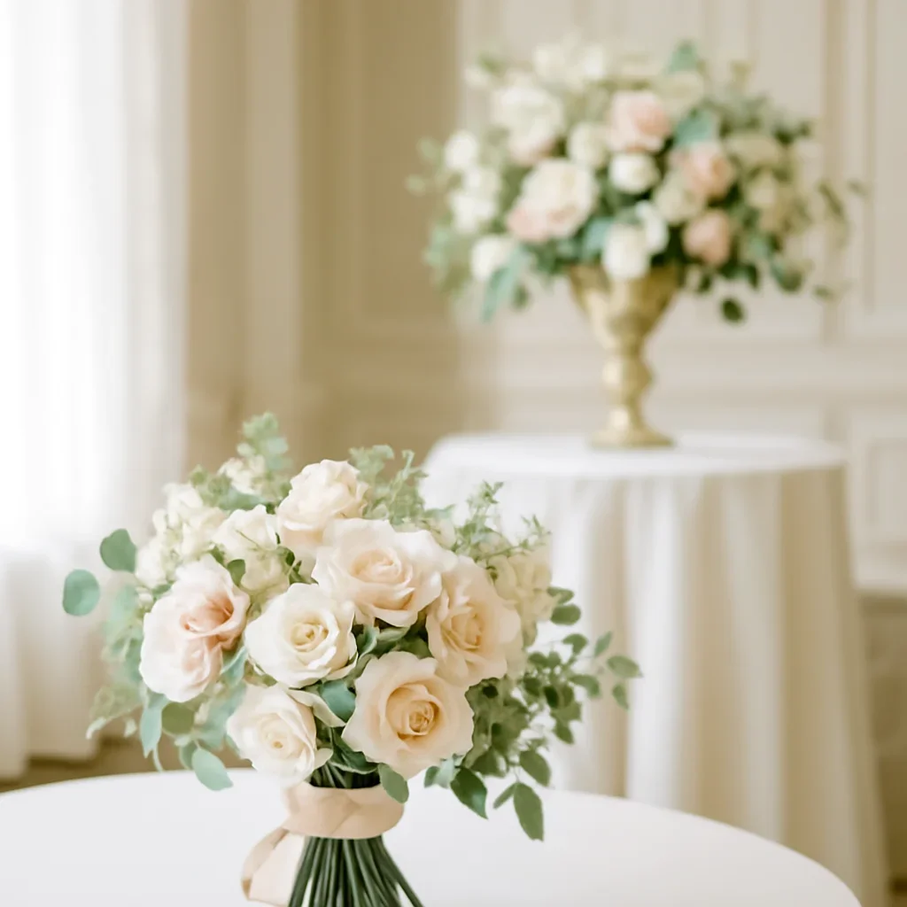 Wedding bouquet and reception florals ready for a Tampa celebration
