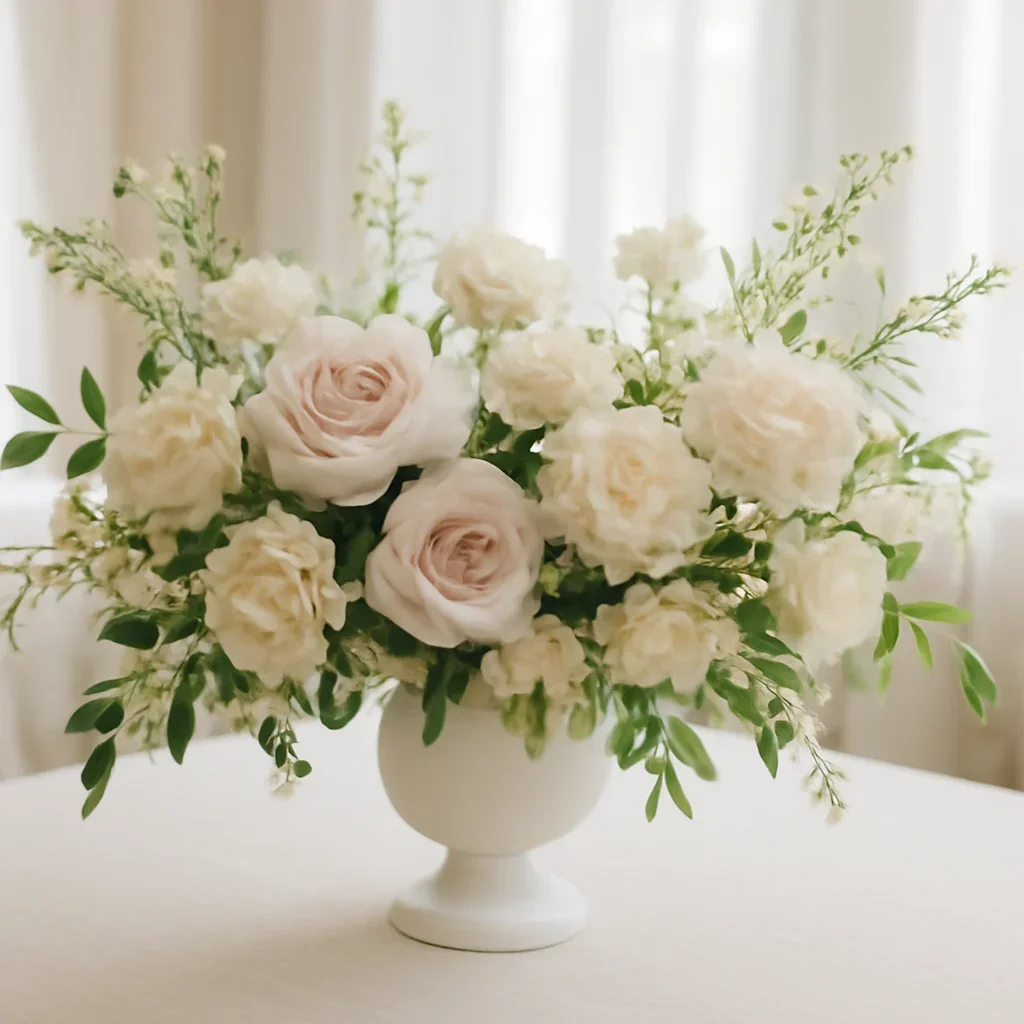 Wedding flower arrangement supporting the classic ballroom wedding flowers page