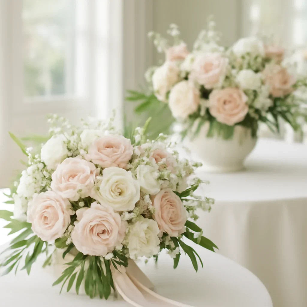 Wedding bouquet and reception florals ready for a Tampa celebration
