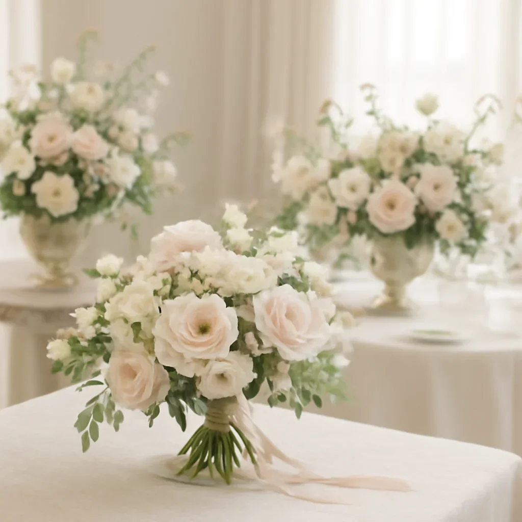 Wedding bouquet and reception florals ready for a Tampa celebration
