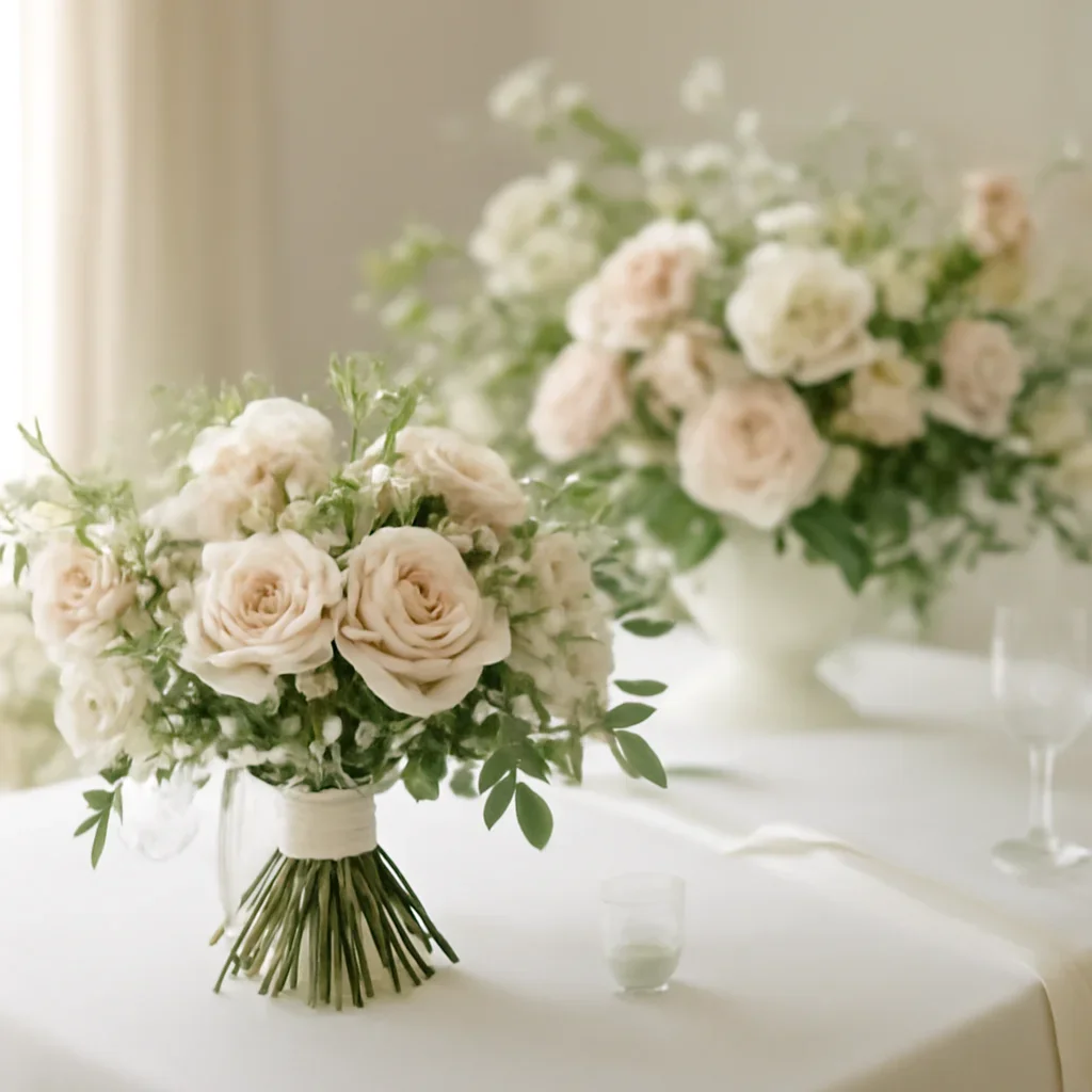 Wedding bouquet and reception florals ready for a Tampa celebration
