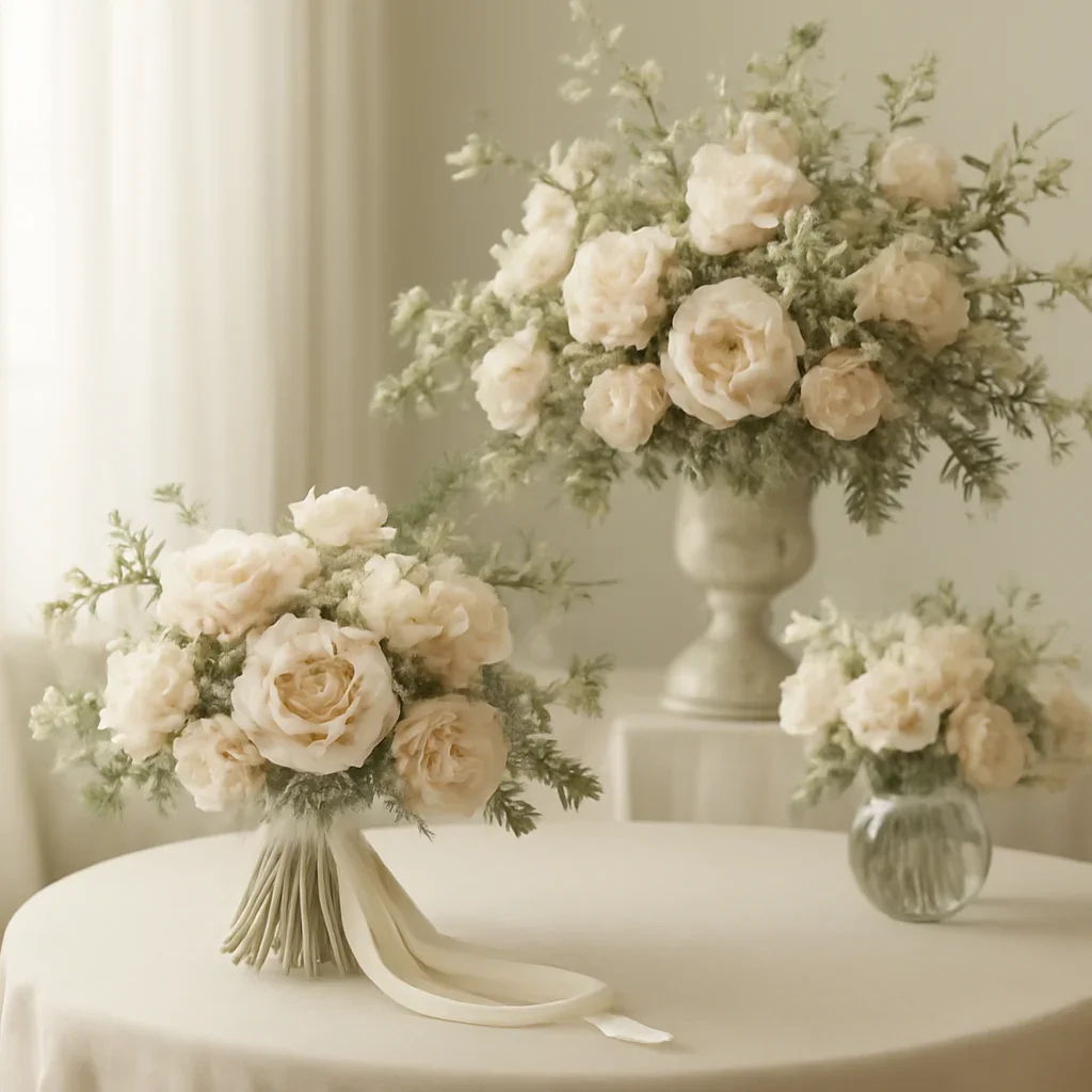 Wedding bouquet and reception florals ready for a Tampa celebration