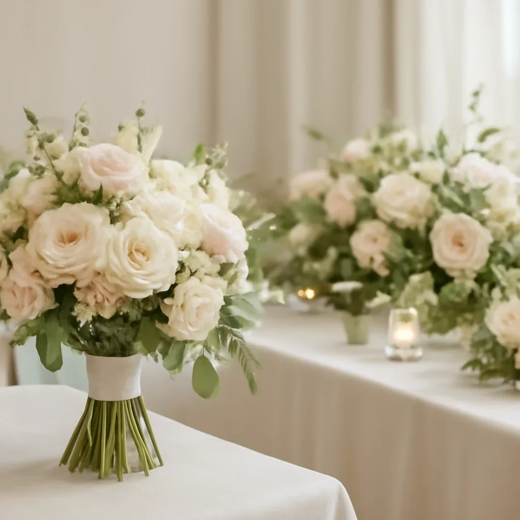 Wedding bouquet and reception florals ready for a Tampa celebration
