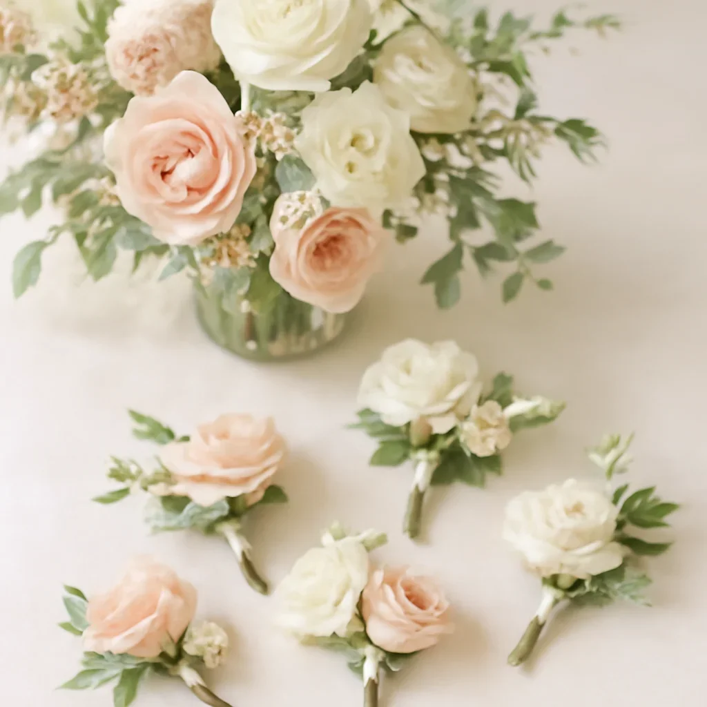 Wedding flower arrangement supporting the boutonnieres page