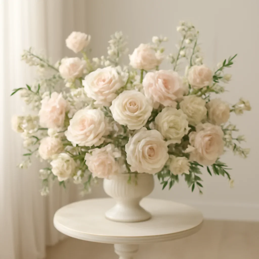 Wedding flower arrangement supporting the bridal bouquets page