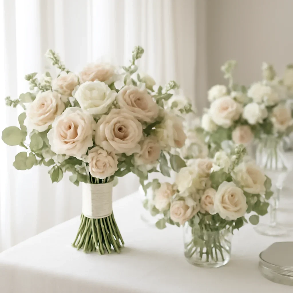 Wedding bouquet and reception florals ready for a Tampa celebration