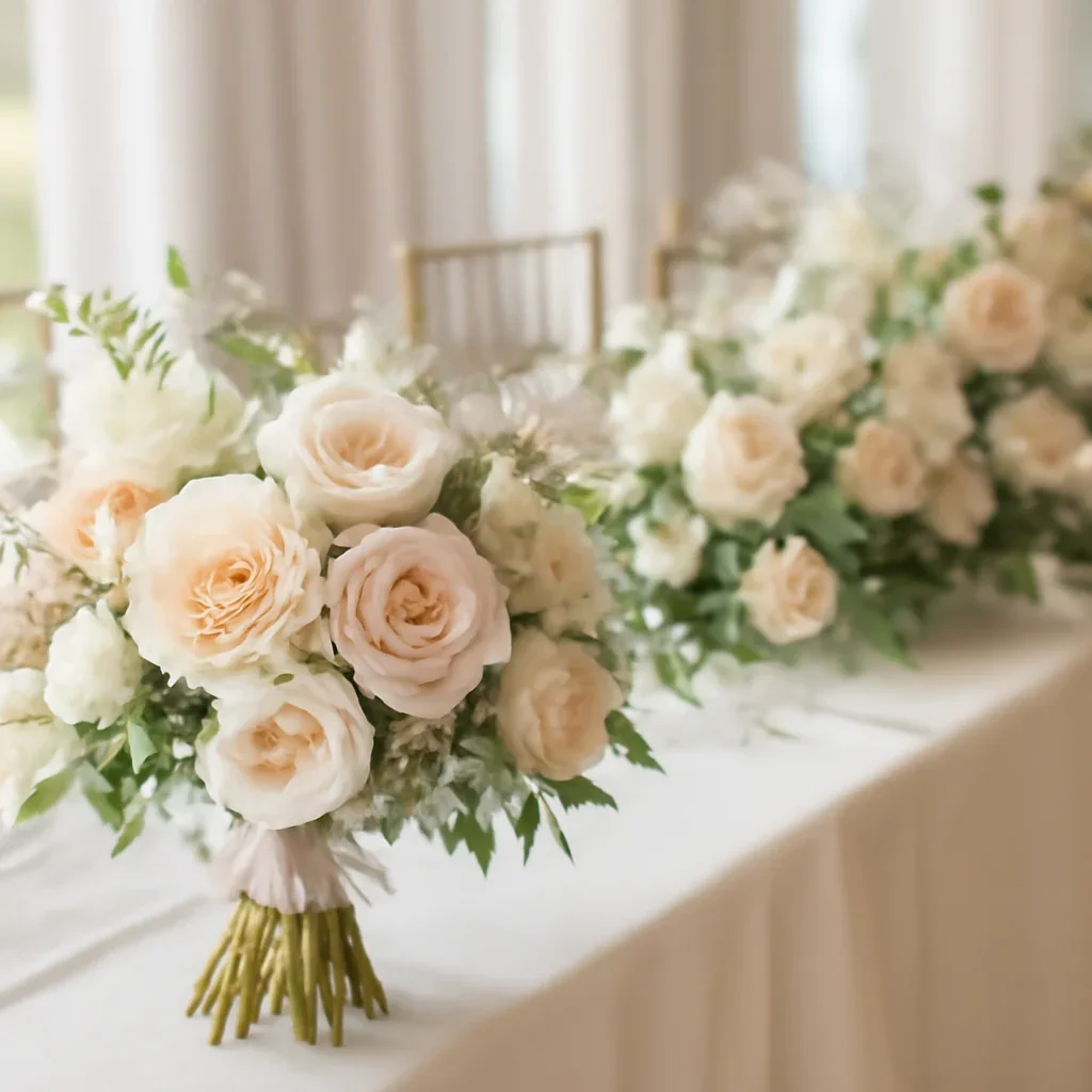 Wedding bouquet and reception florals ready for a Tampa celebration