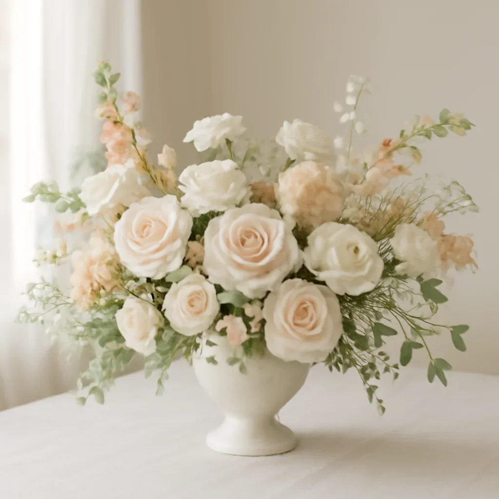 Wedding flower arrangement supporting the seasonal flower planning page