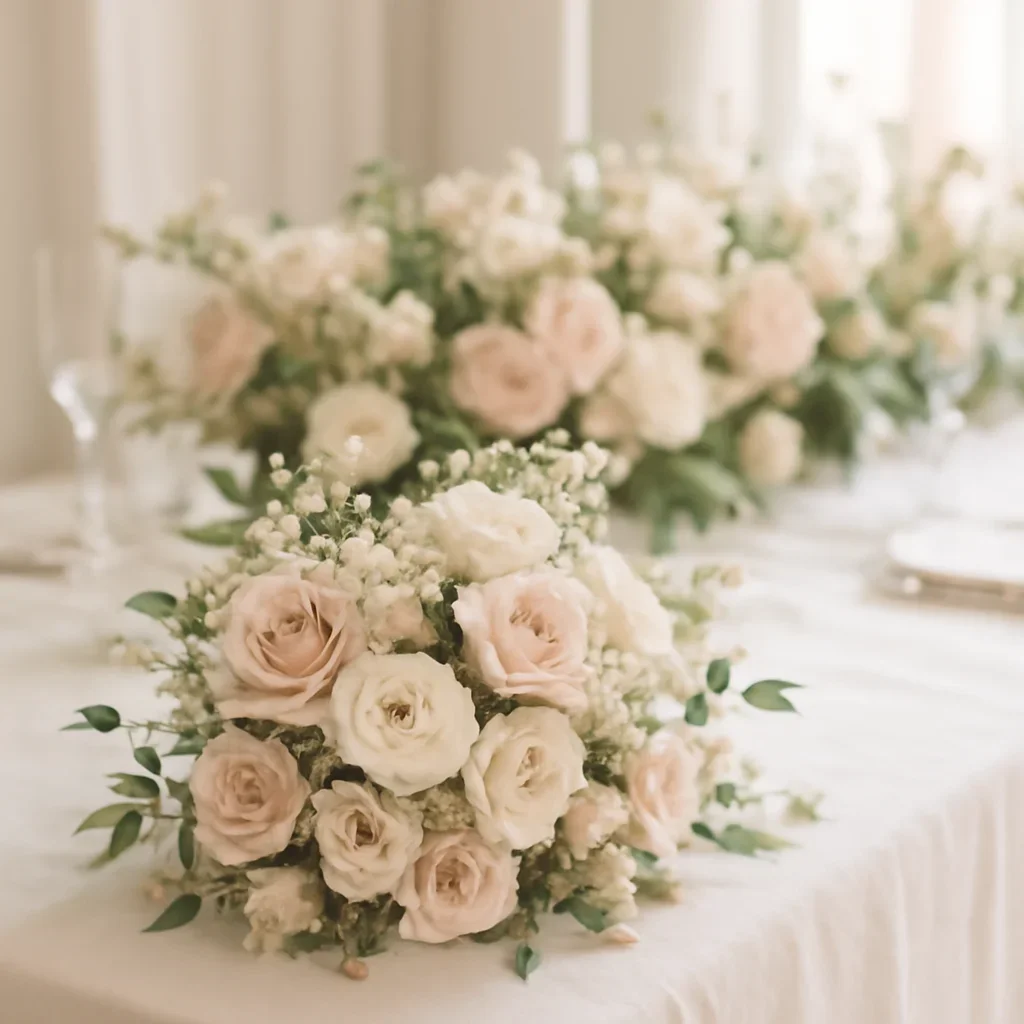 Wedding bouquet and reception florals ready for a Tampa celebration