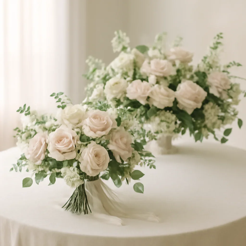 Wedding bouquet and reception florals ready for a Tampa celebration