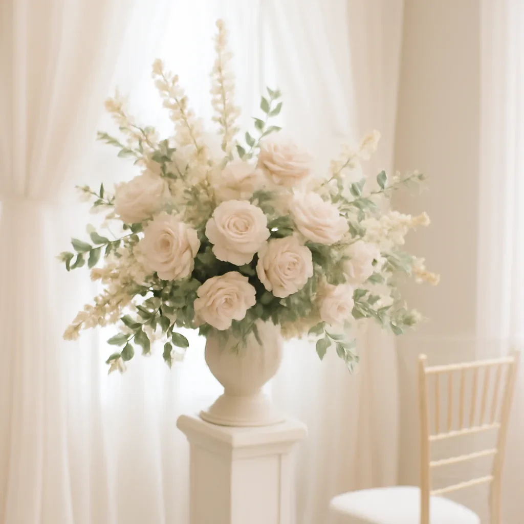Wedding flower arrangement supporting the ceremony decor gallery page