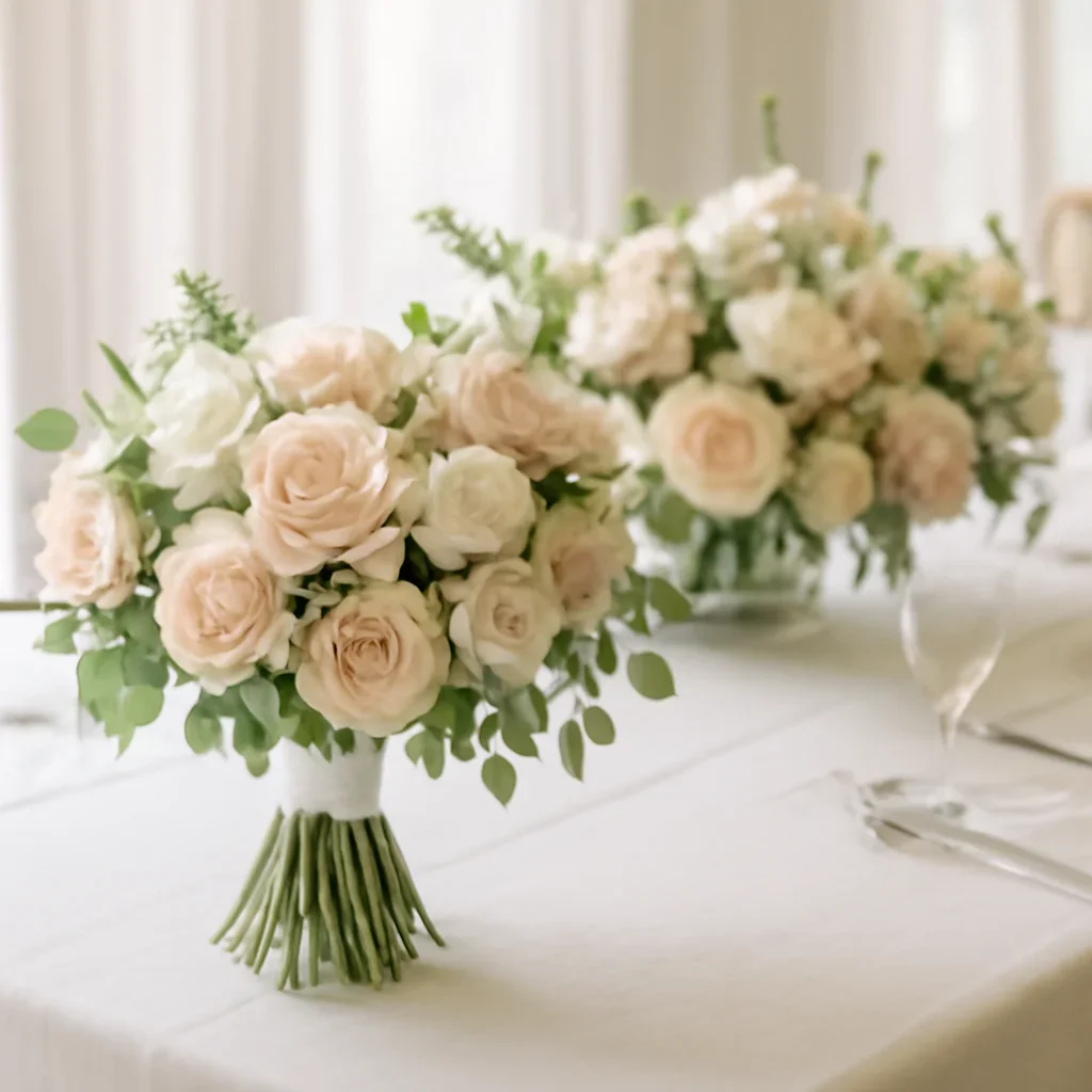 Wedding bouquet and reception florals ready for a Tampa celebration