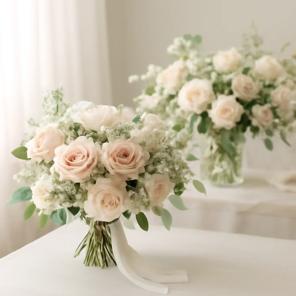Wedding bouquet and reception florals ready for a Tampa celebration