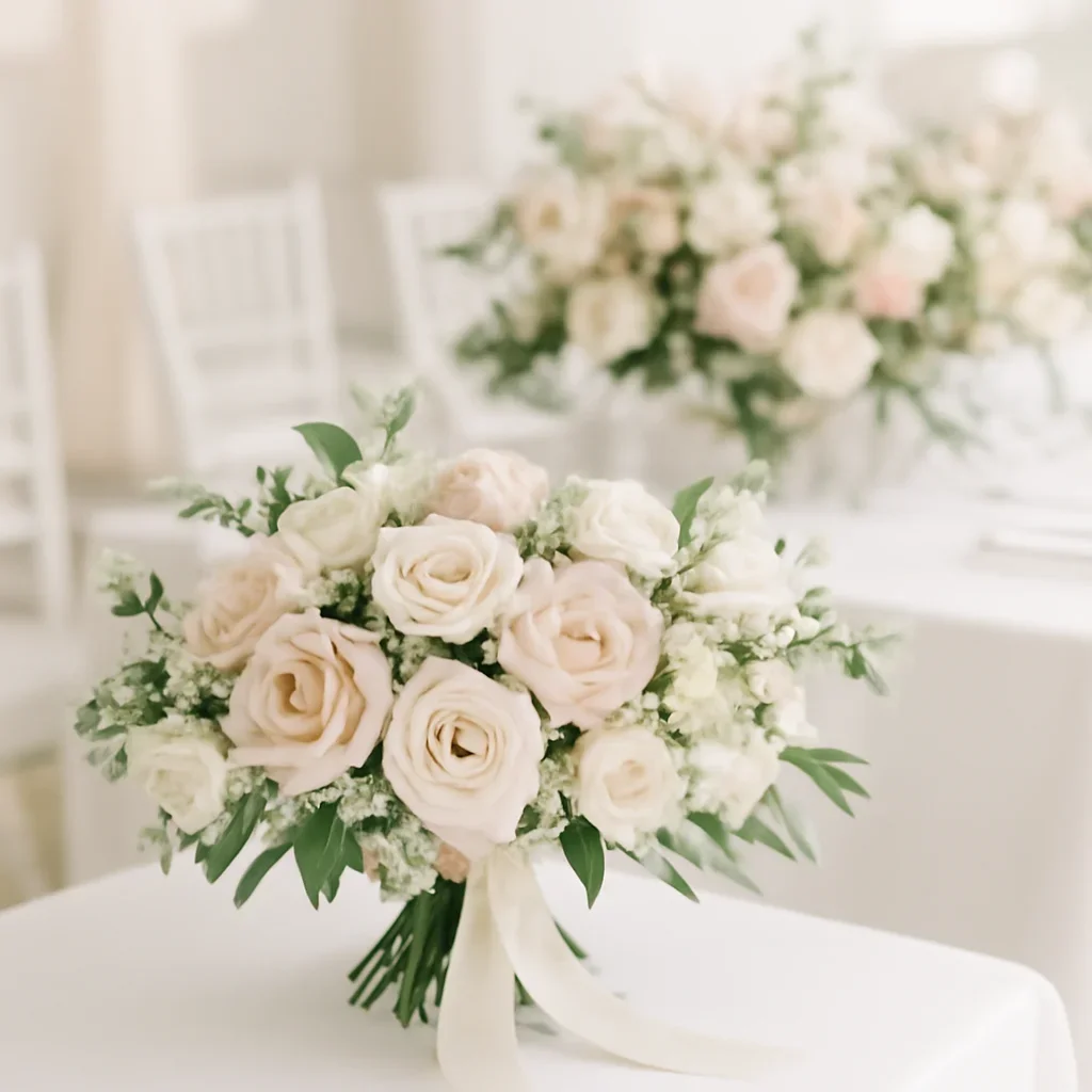 Wedding bouquet and reception florals ready for a Tampa celebration