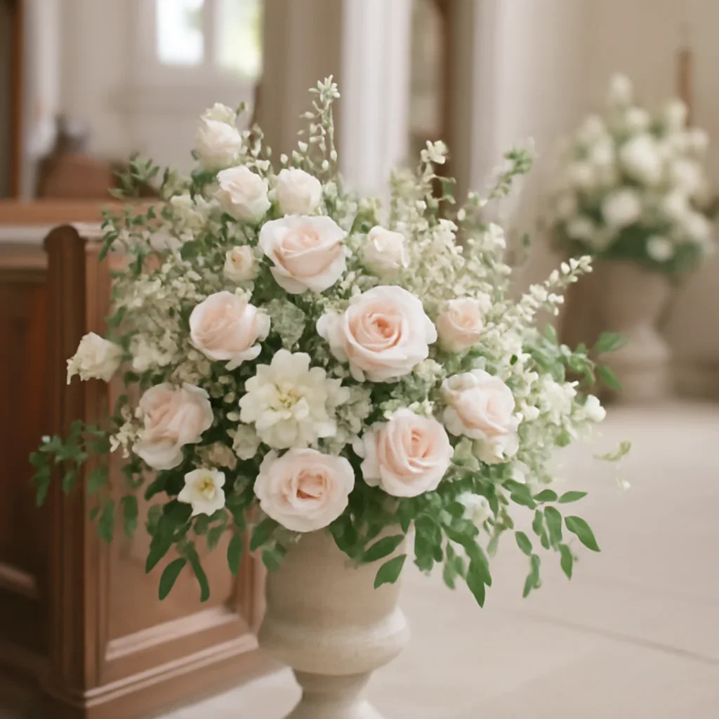 Wedding flower arrangement supporting the church weddings page
