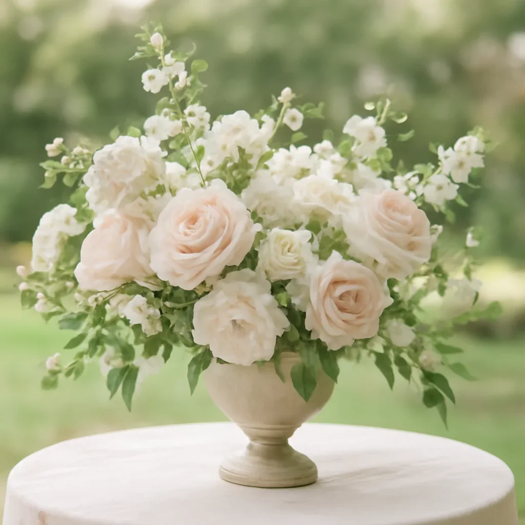 Wedding flower arrangement supporting the garden weddings page