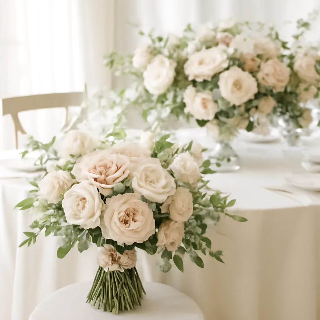 Wedding bouquet and reception florals ready for a Tampa celebration