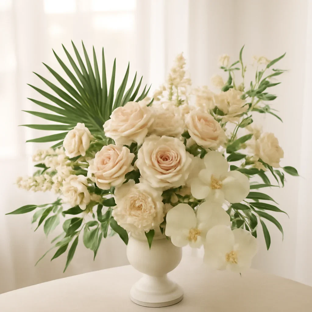 Wedding flower arrangement supporting the tropical weddings page