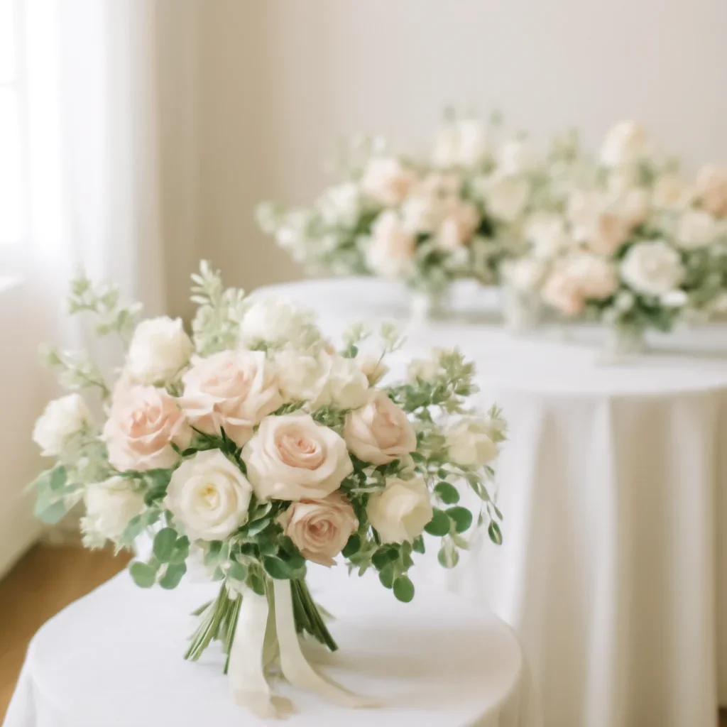 Wedding bouquet and reception florals ready for a Tampa celebration