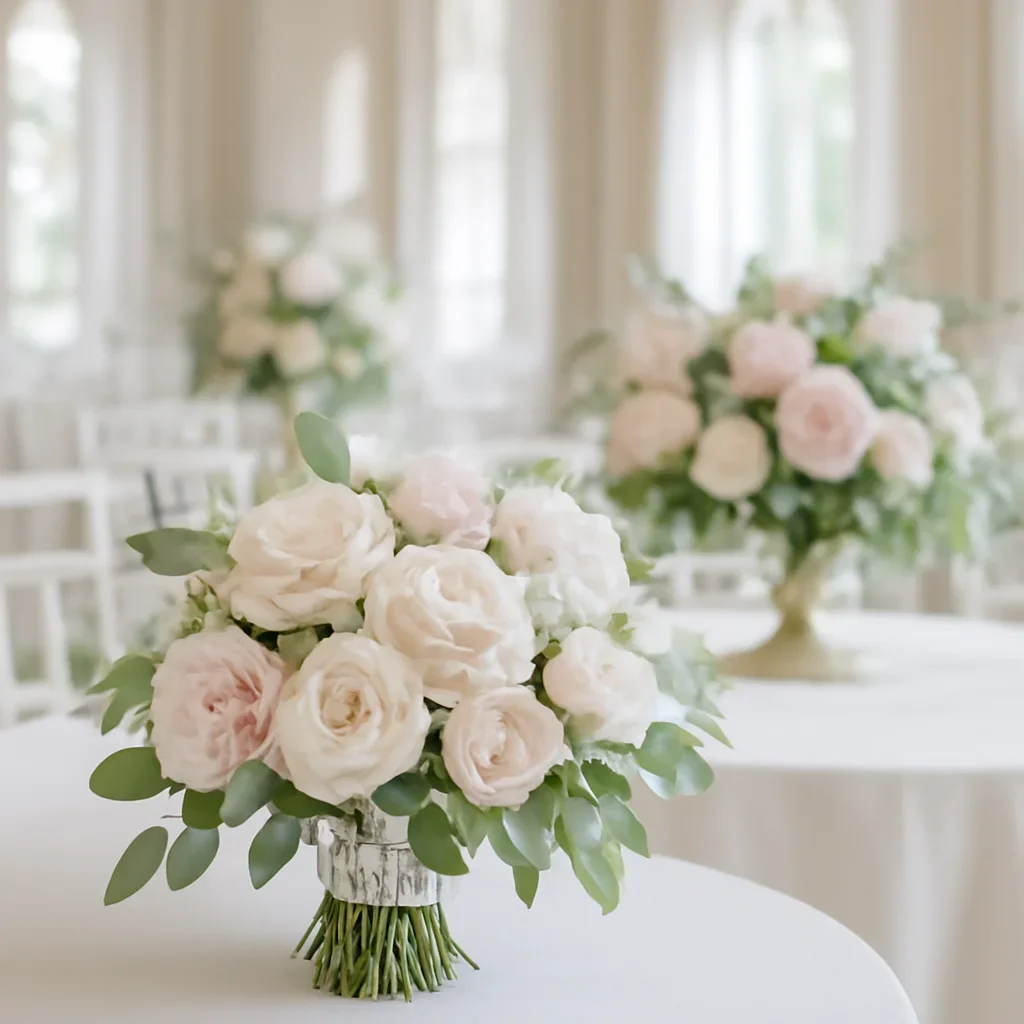Wedding bouquet and reception florals ready for a Tampa celebration