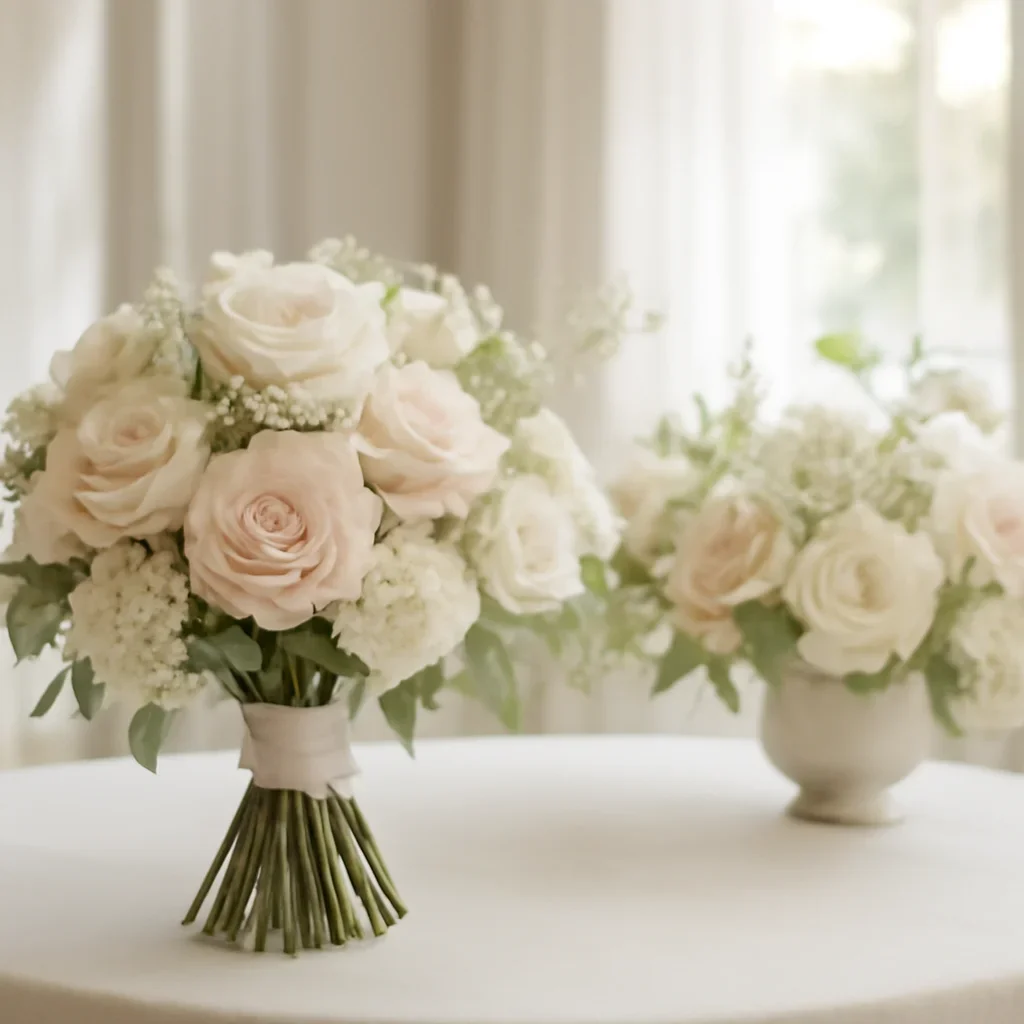 Wedding bouquet and reception florals ready for a Tampa celebration