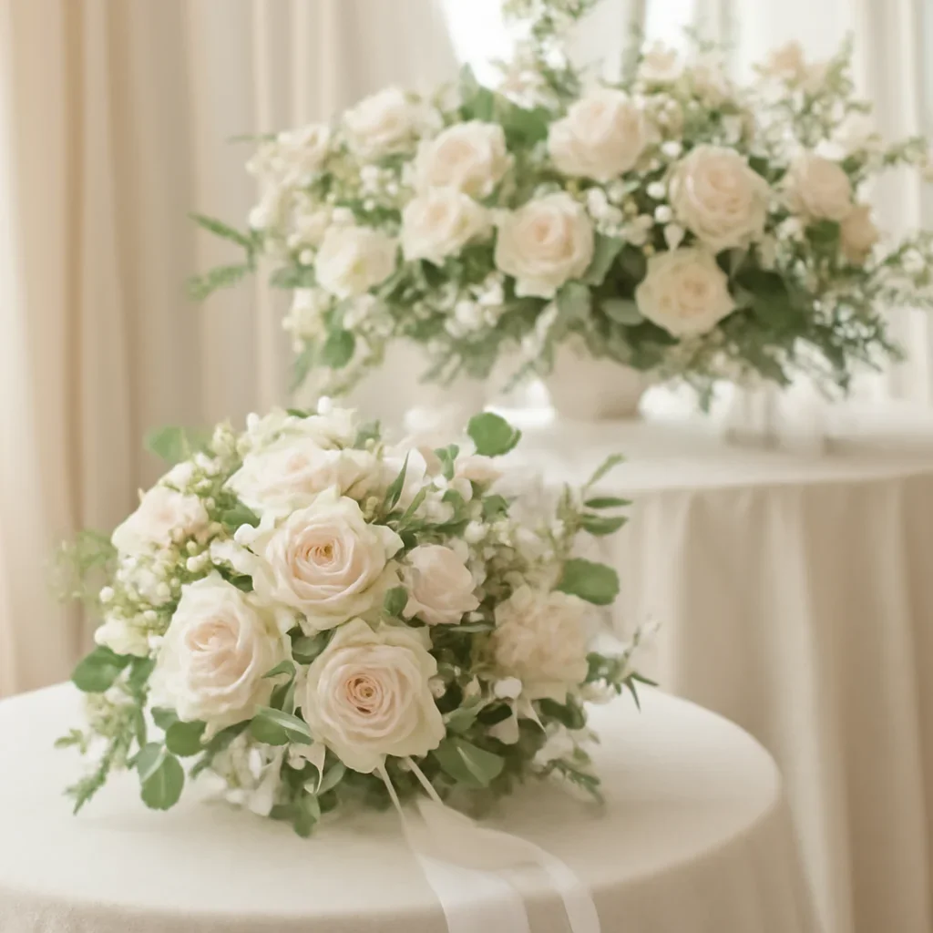 Wedding bouquet and reception florals ready for a Tampa celebration