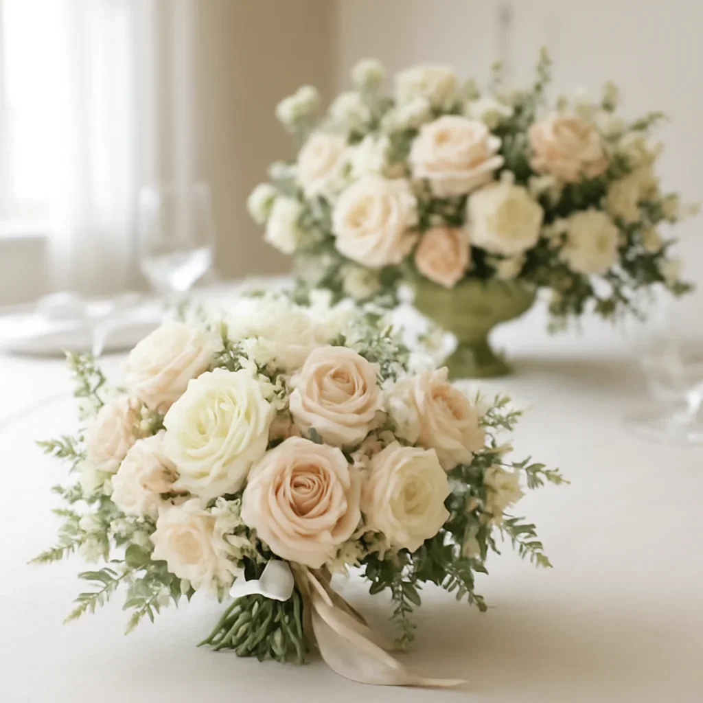 Wedding bouquet and reception florals ready for a Tampa celebration