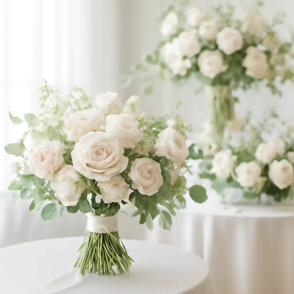 Wedding bouquet and reception florals ready for a Tampa celebration