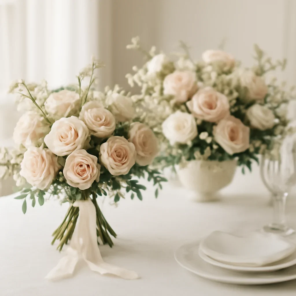 Wedding bouquet and reception florals ready for a Tampa celebration
