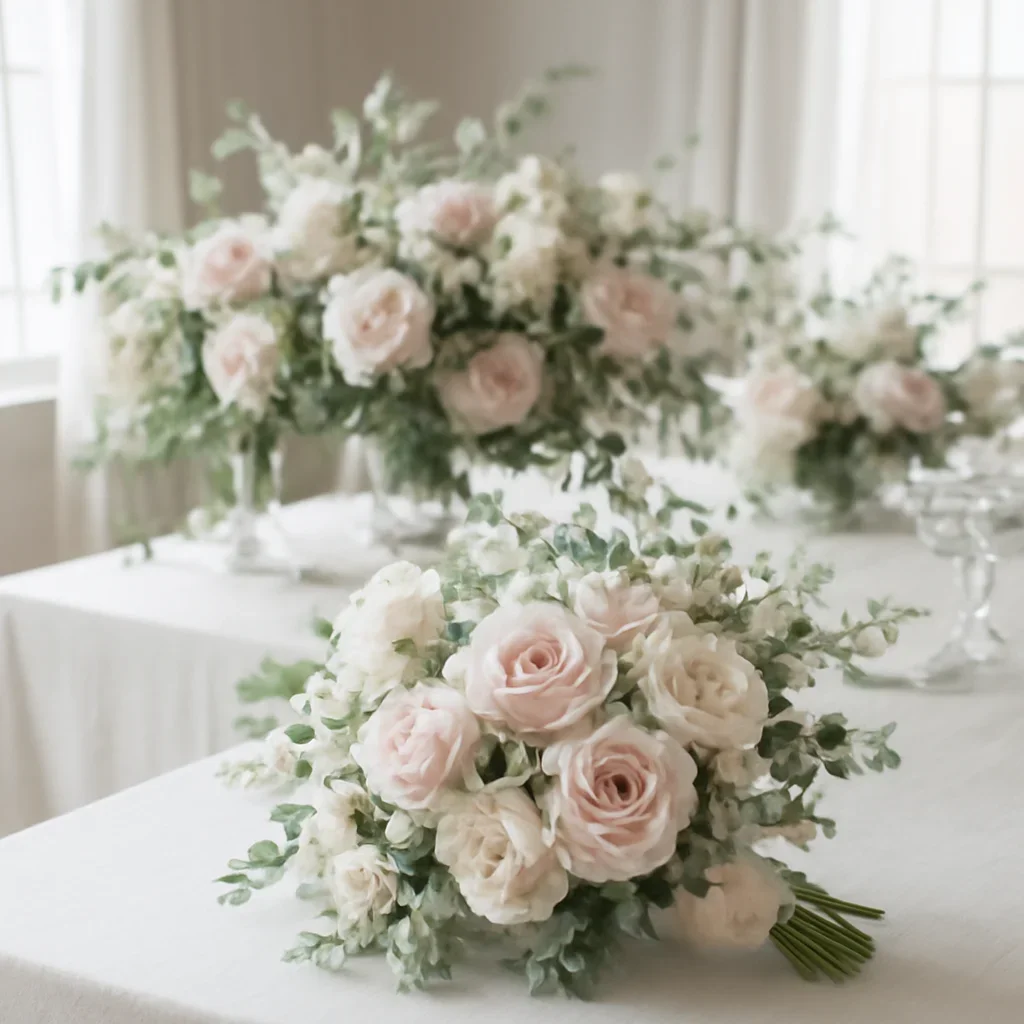 Wedding bouquet and reception florals ready for a Tampa celebration