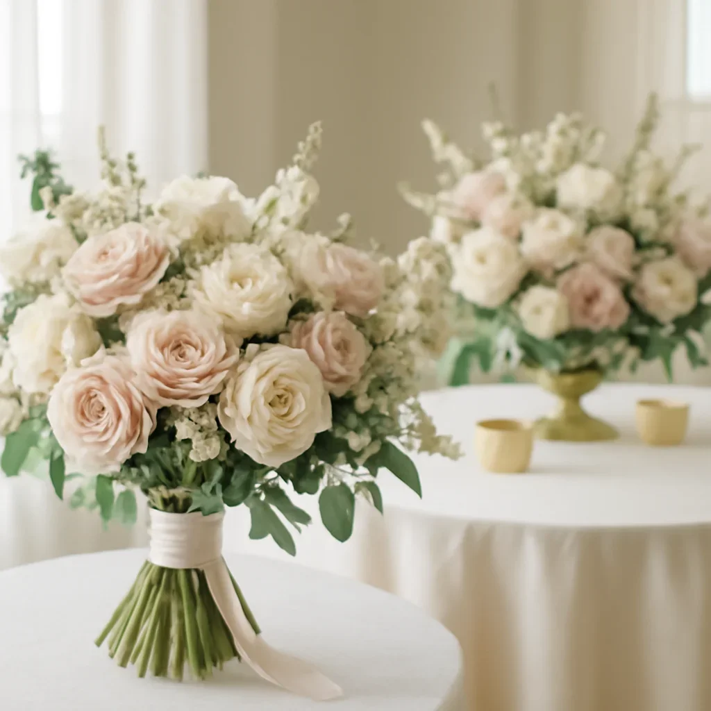 Wedding bouquet and reception florals ready for a Tampa celebration