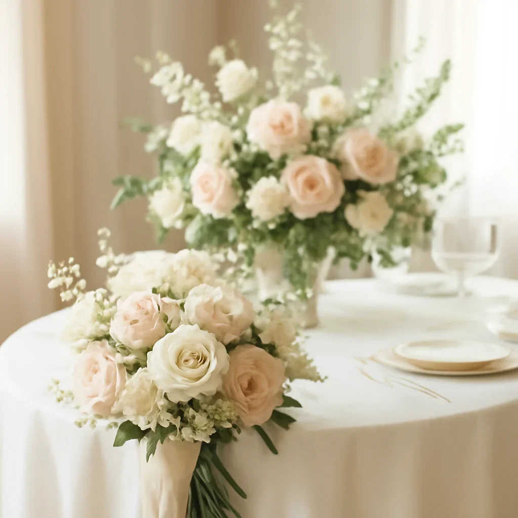 Wedding bouquet and reception florals ready for a Tampa celebration