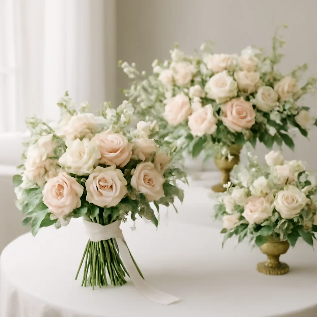 Wedding bouquet and reception florals ready for a Tampa celebration
