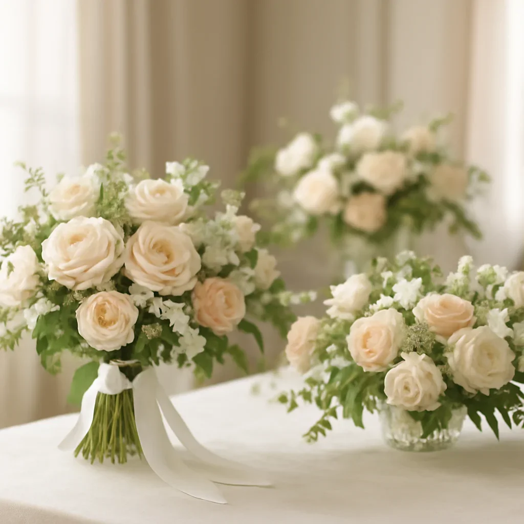 Wedding bouquet and reception florals ready for a Tampa celebration
