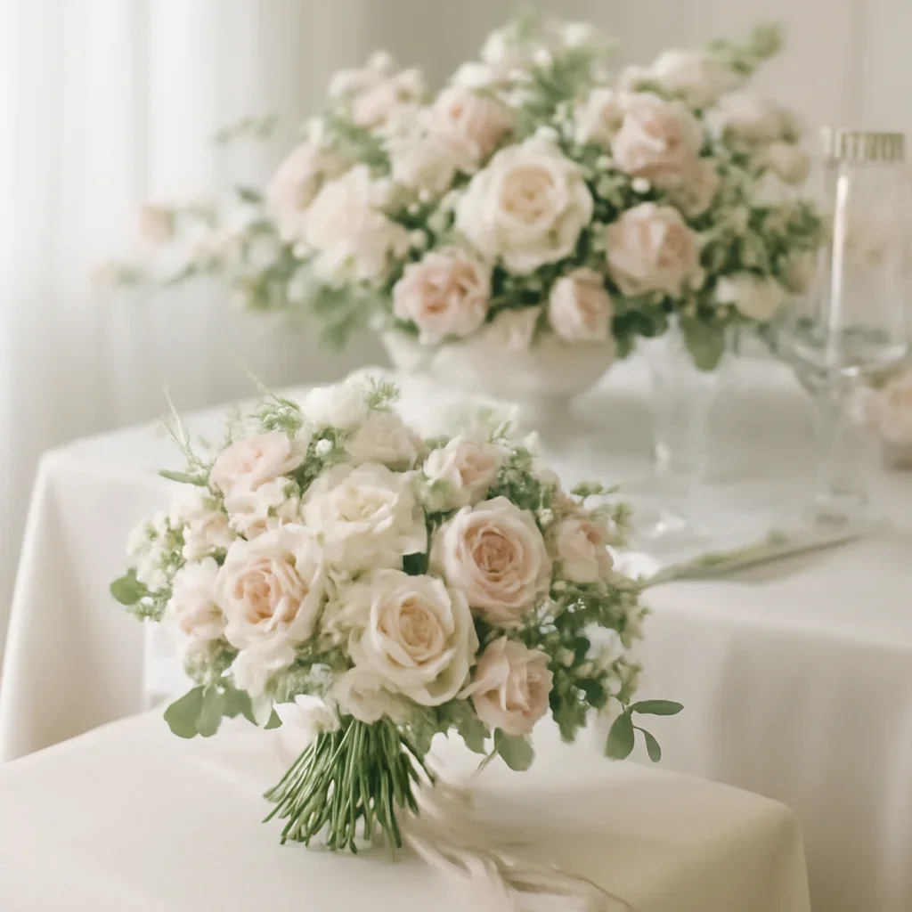 Wedding bouquet and reception florals ready for a Tampa celebration