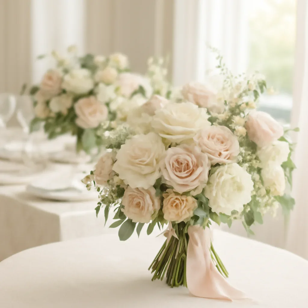 Wedding bouquet and reception florals ready for a Tampa celebration
