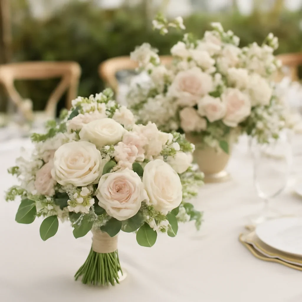 Wedding bouquet and reception florals ready for a Tampa celebration